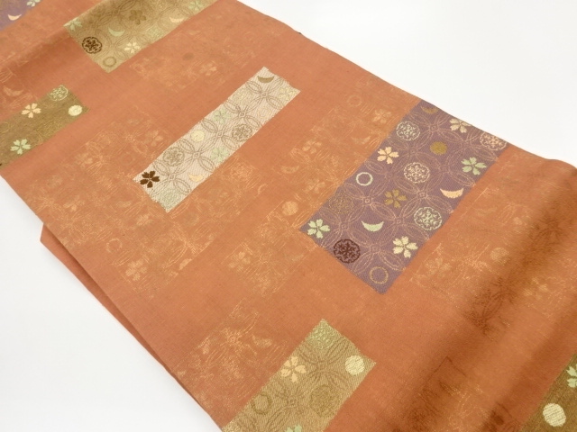 JAPANESE NAGOYA OBI / WOVEN SAKURA & ABSTRACT STRIPE